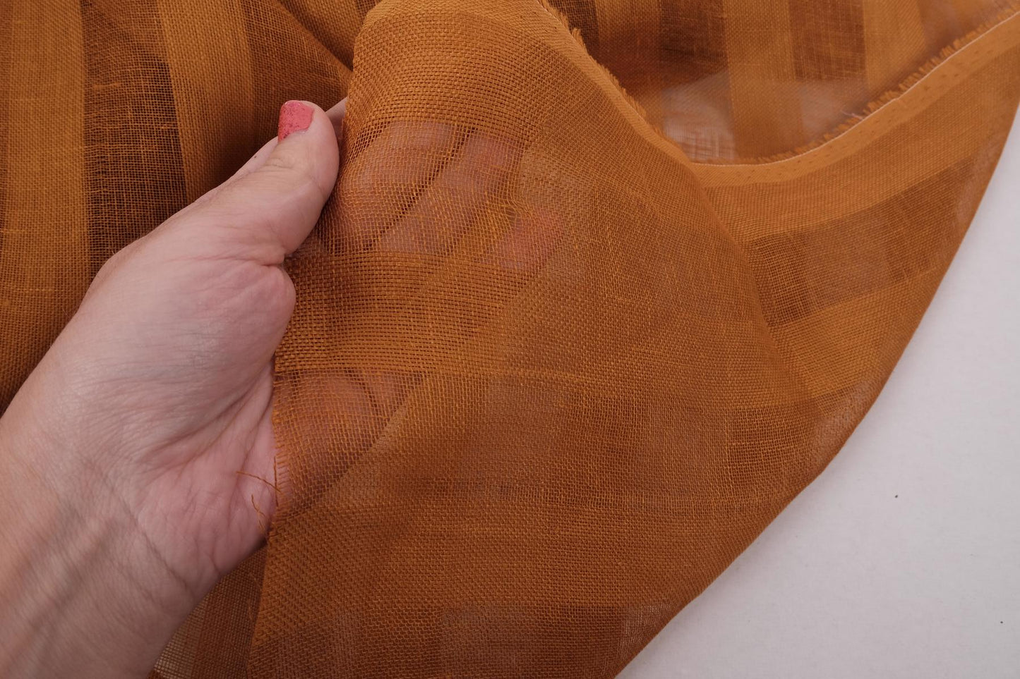 Sheer striped linen fabric -  brown - WIDE - 198SH