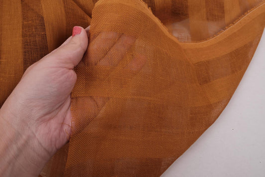 Sheer striped linen fabric -  brown - WIDE - 198SH