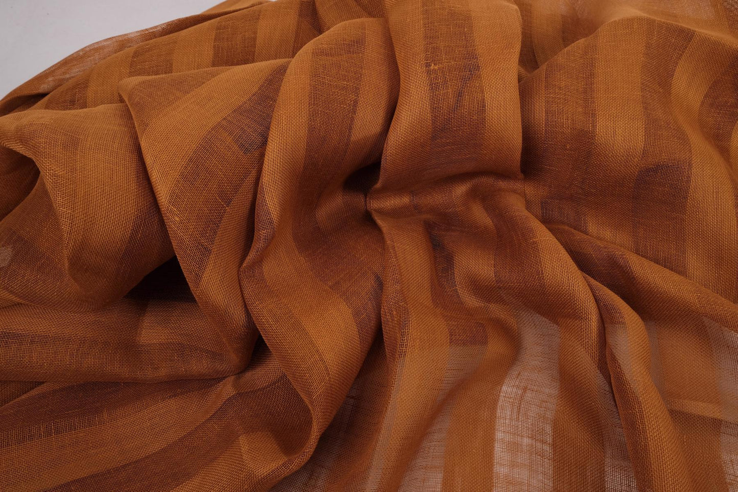 Sheer striped linen fabric -  brown - WIDE - 198SH