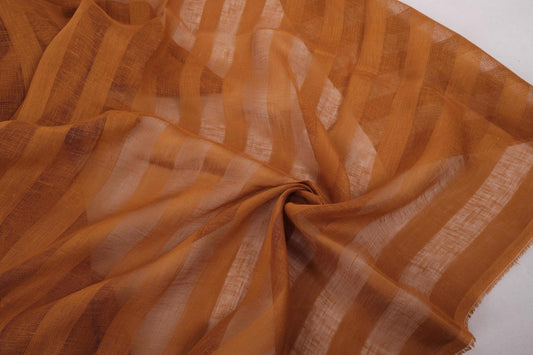 Sheer striped linen fabric -  brown - WIDE - 198SH