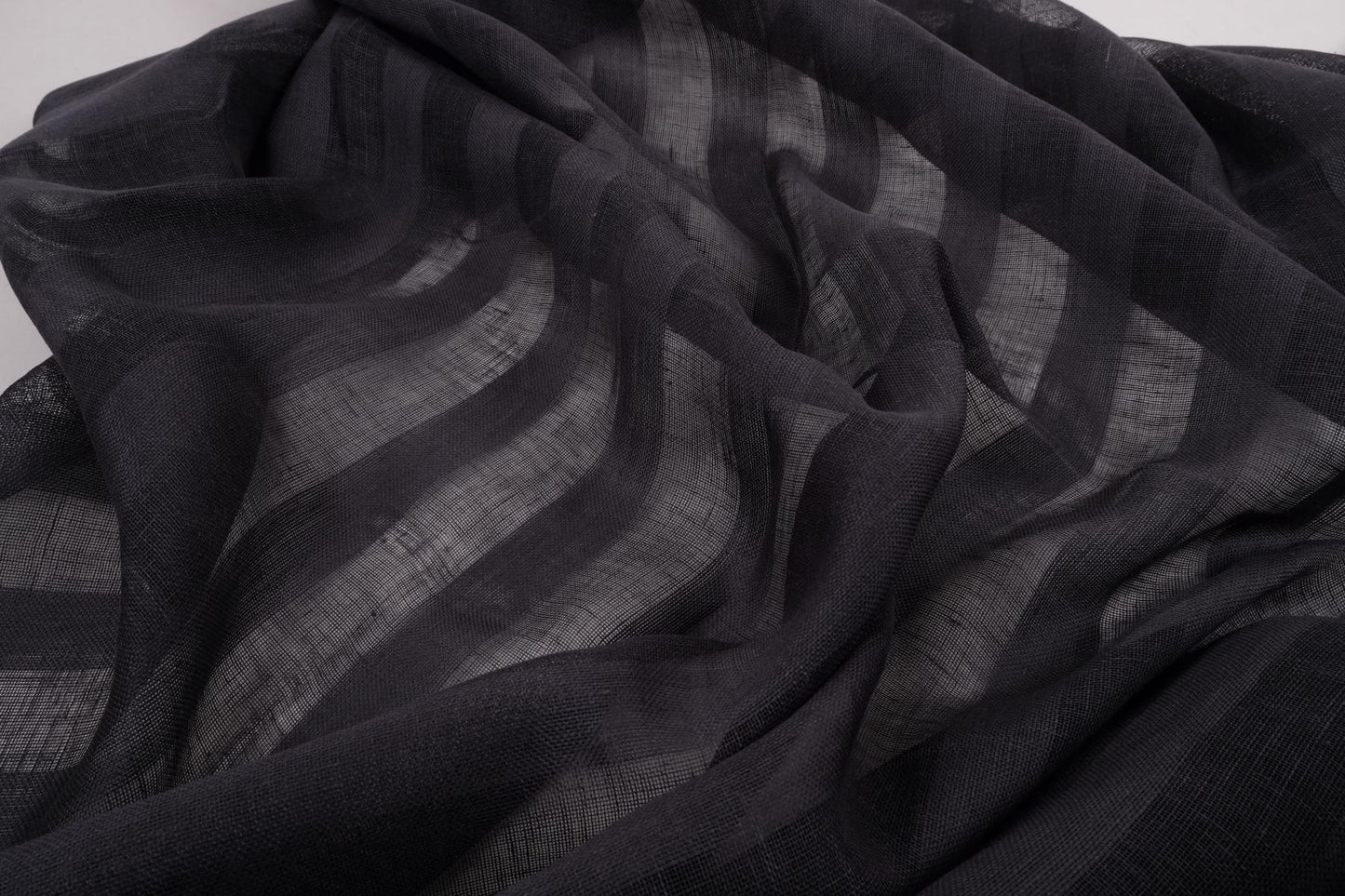 Sheer striped linen fabric -  black - WIDE - 197SH