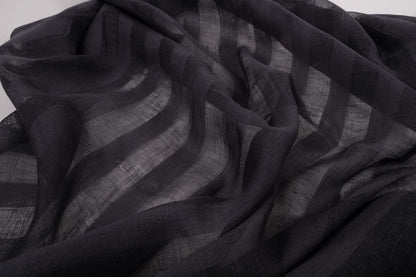 Sheer striped linen fabric -  black - WIDE - 197SH
