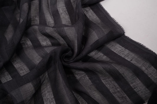 Sheer striped linen fabric -  black - WIDE - 197SH
