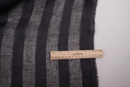 Sheer striped linen fabric -  black - WIDE - 197SH