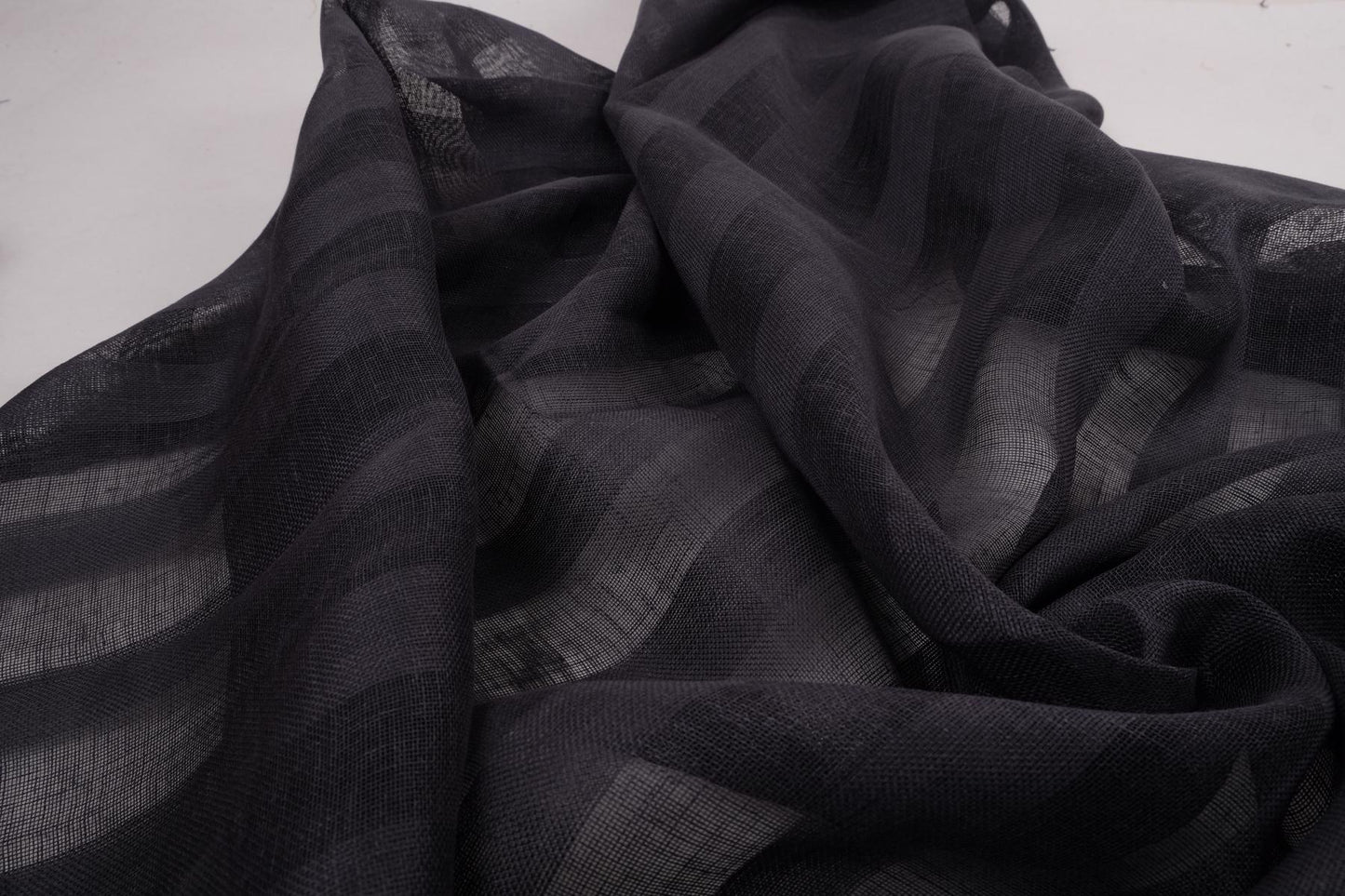 Sheer striped linen fabric -  black - WIDE - 197SH