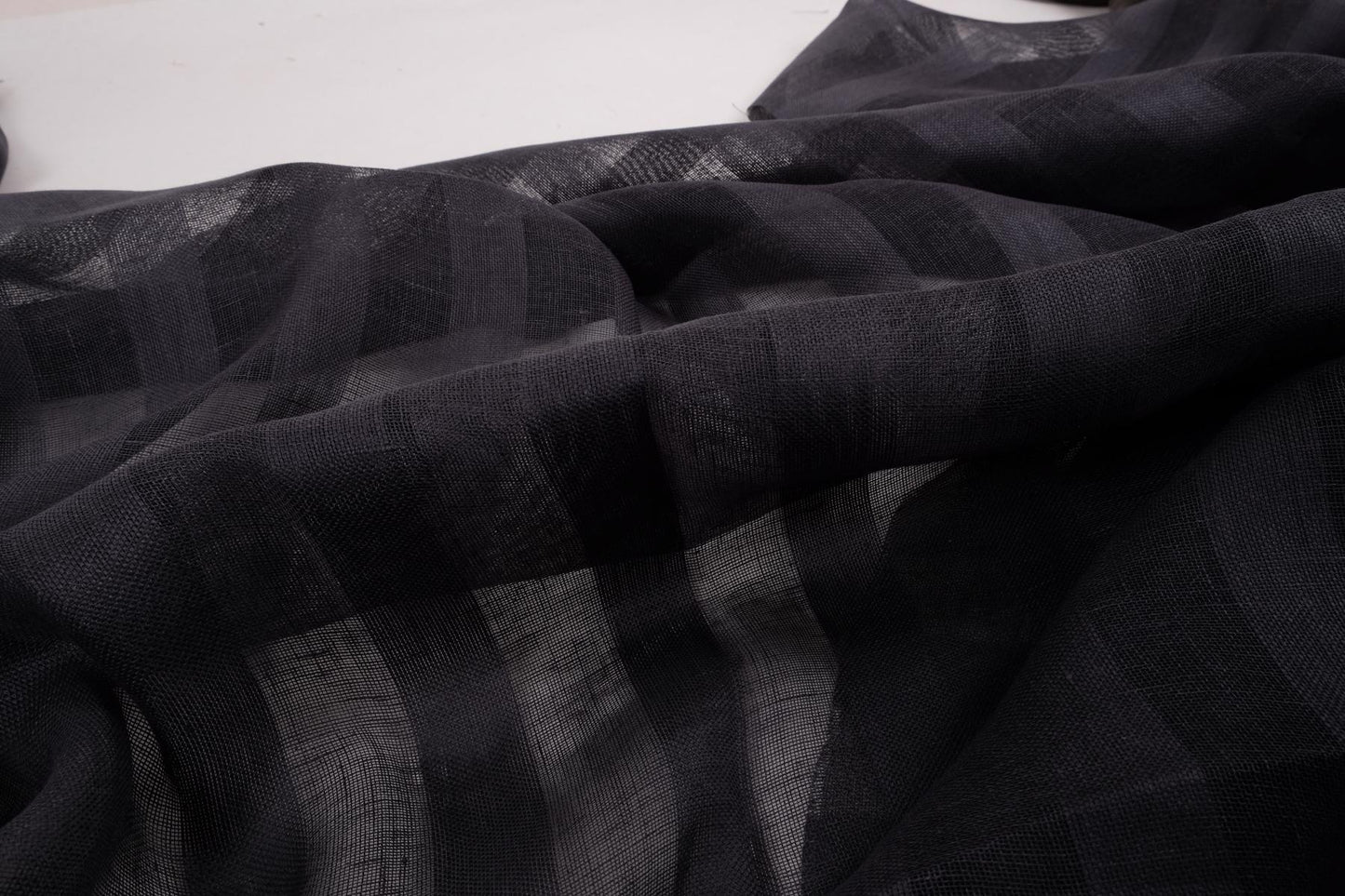 Sheer striped linen fabric -  black - WIDE - 197SH