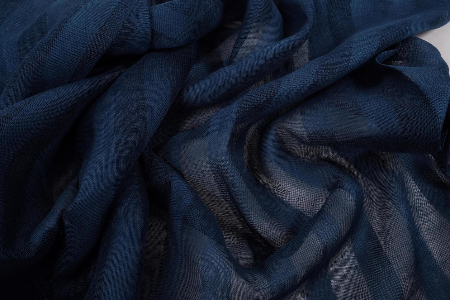Sheer striped linen fabric -  dark blue - WIDE - 173SH