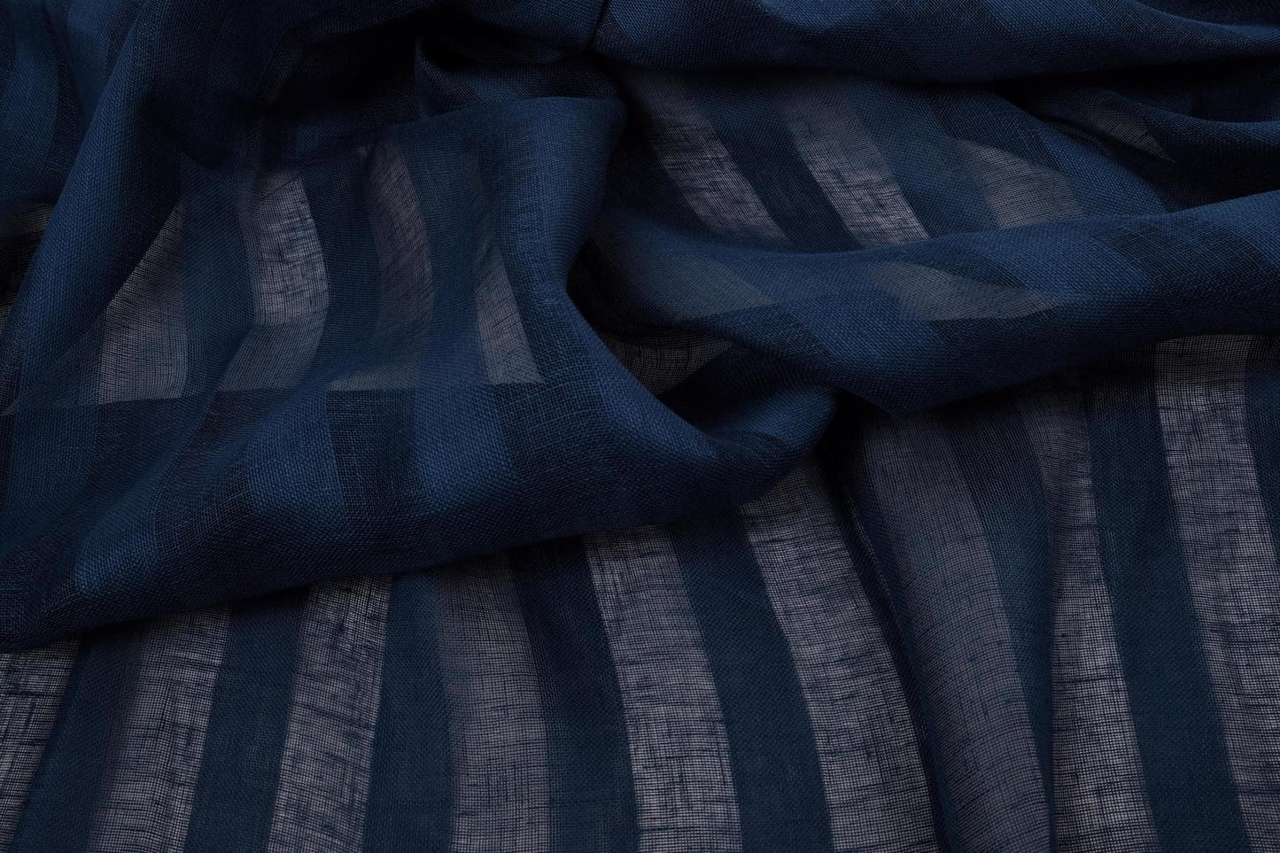 Sheer striped linen fabric -  dark blue - WIDE - 173SH