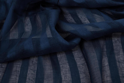Sheer striped linen fabric -  dark blue - WIDE - 173SH