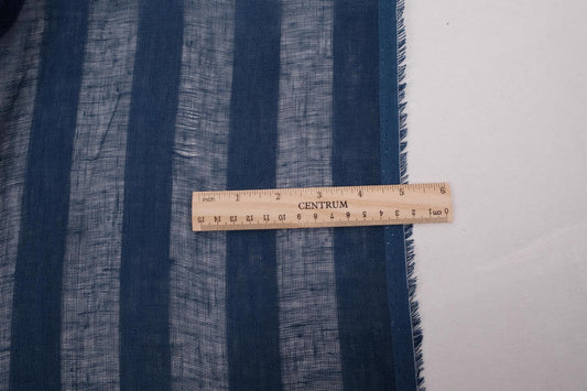 Sheer striped linen fabric -  dark blue - WIDE - 173SH