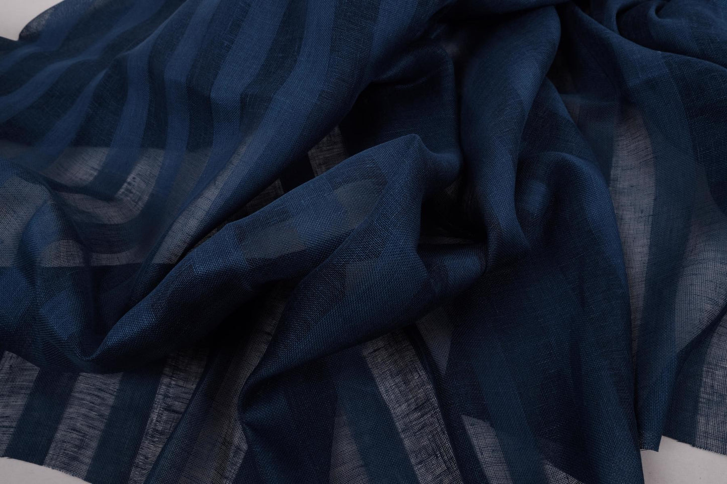 Sheer striped linen fabric -  dark blue - WIDE - 173SH