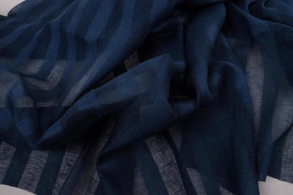 Sheer striped linen fabric -  dark blue - WIDE - 173SH