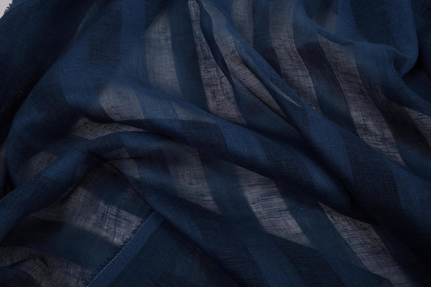 Sheer striped linen fabric -  dark blue - WIDE - 173SH