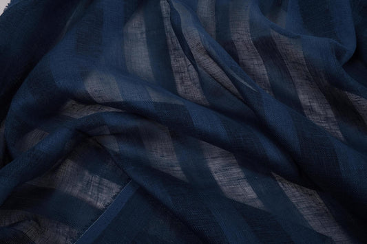 Sheer striped linen fabric -  dark blue - WIDE - 173SH