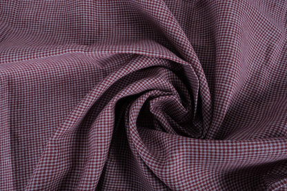 Houndstooth - red grey - linen fabric - 414M