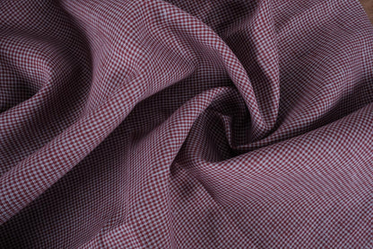 Houndstooth - red grey - linen fabric - 414M