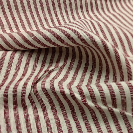 Striped - burgundy ecru - linen fabric - 908H