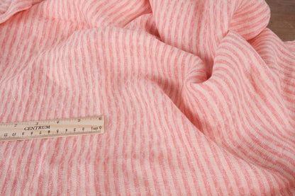 Striped salmon pink - linen fabric - 627M