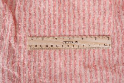 Striped salmon pink - linen fabric - 627M