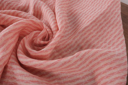 Striped salmon pink - linen fabric - 627M