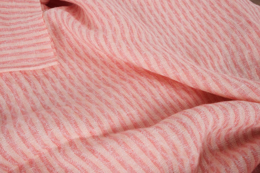Striped salmon pink - linen fabric - 627M