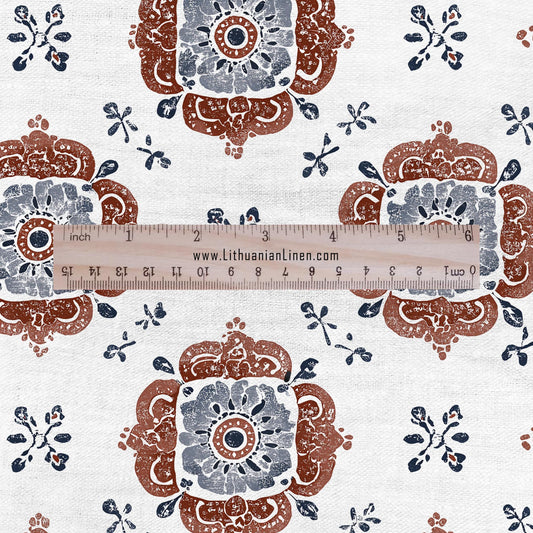 100% LINEN Fabric Flower block print - mustard yellow Indian floral linen heavy for upholstery home decor - medium for dress making 2795