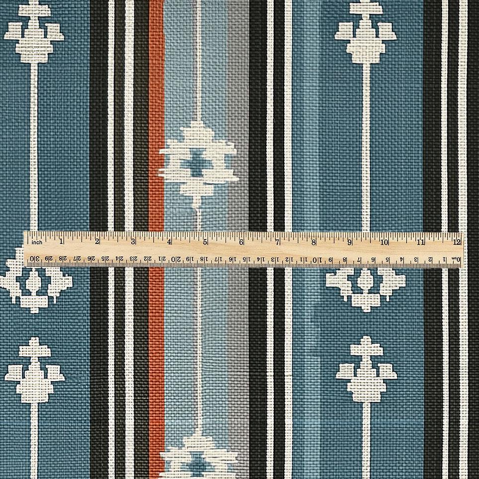 100% linen fabric green blue red tribal abstract stripe print - Vintage geometric modern geometric 3393