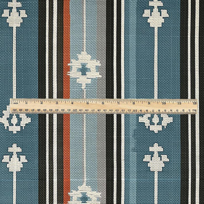 100% linen fabric green blue red tribal abstract stripe print - Vintage geometric modern geometric 3393