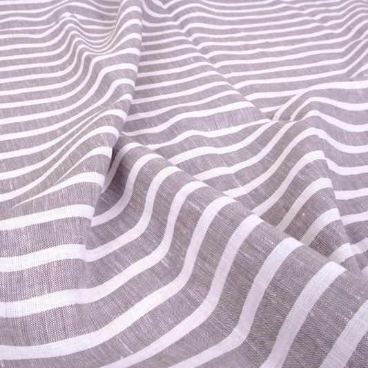 Grey white striped - linen fabric - 440RA