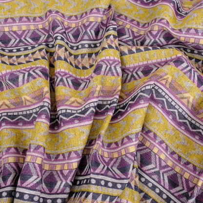 double sided linen fabric - ETNO yellow  purple - 443RA