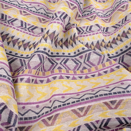 double sided linen fabric - ETNO yellow  purple - 443RA