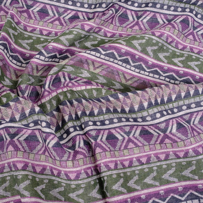 Etno purple green linen fabric- double sided - 445RA