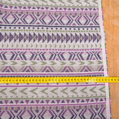 Etno purple green linen fabric- double sided - 445RA