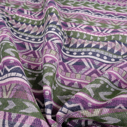 Etno purple green linen fabric- double sided - 445RA