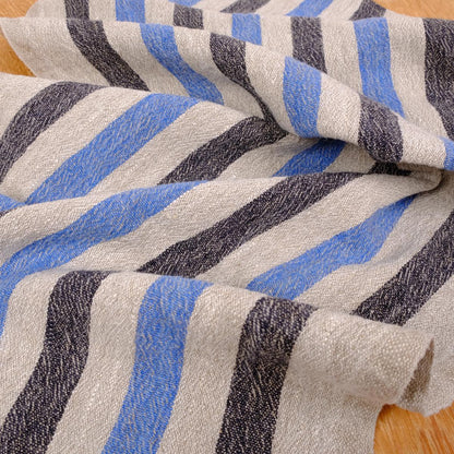Black blue natur - sack weave - linen fabric - French stripes - 036Z