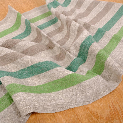 Green natur linen fabric - sack weave - French stripes - 038Z