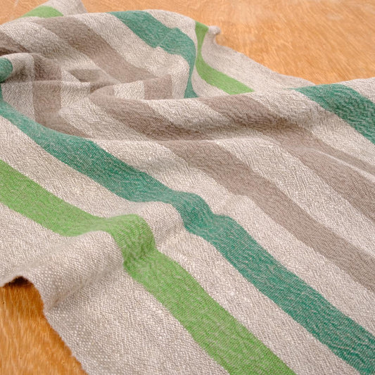 Green natur linen fabric - sack weave - French stripes - 038Z