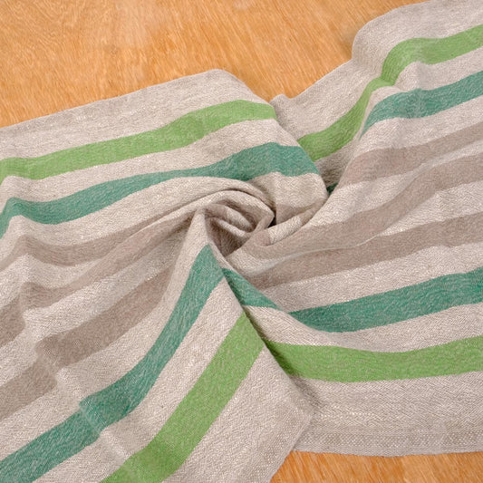 Green natur linen fabric - sack weave - French stripes - 038Z