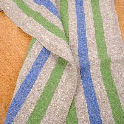 Green blue natur - sack weave - linen fabric - french stripes - 037Z
