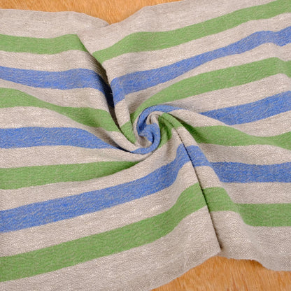 Green blue natur - sack weave - linen fabric - french stripes - 037Z