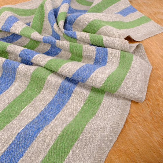 Green blue natur - sack weave - linen fabric - french stripes - 037Z