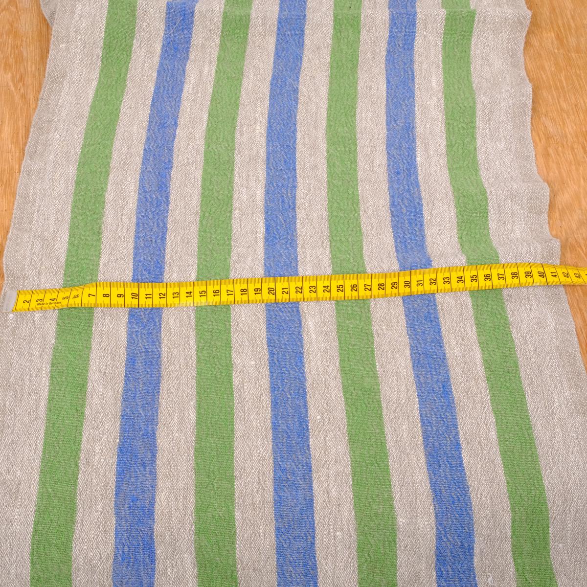 Green blue natur - sack weave - linen fabric - french stripes - 037Z