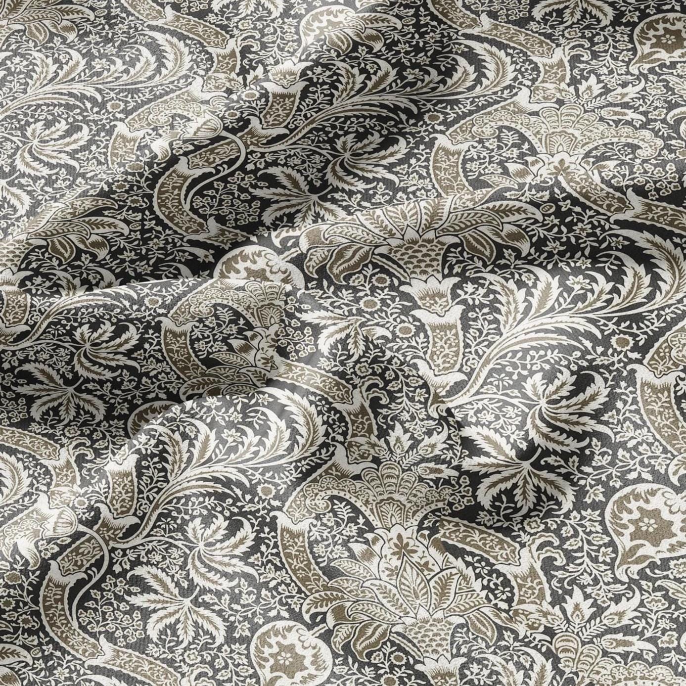 100% LINEN Fabric William Morris Indian print - Modern vintage botanical - hVictorian Art Craft  3142