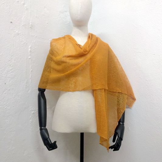 Yellow Orange  - Knitten linen scarf