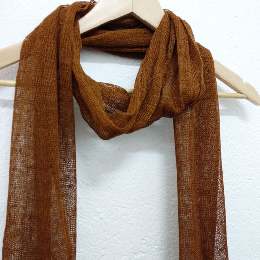 Brown cognac  - Knitten linen scarf
