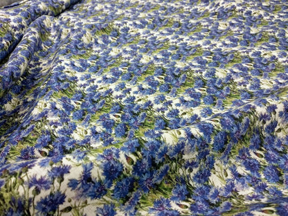 100% linen fabricwith cornflower print -  Medium weight  or heavy  -  for blouses dresses curtains scarves 059
