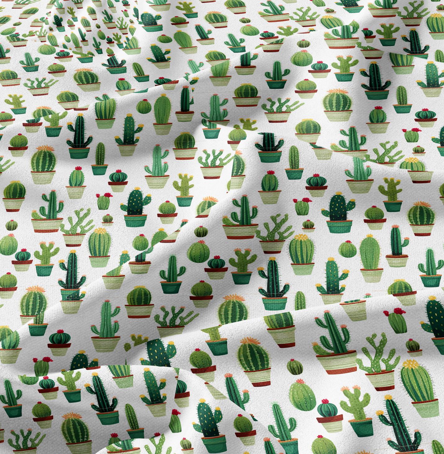 100% LINEN Fabric green Cactus - botanical flax fabric Greenery print upholstery dressmaking clothing - Tropical Floral flax Spring fabric