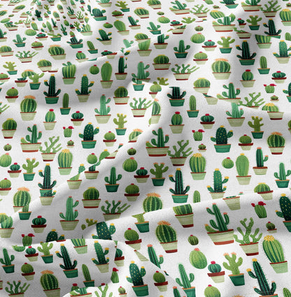 100% LINEN Fabric green Cactus - botanical flax fabric Greenery print upholstery dressmaking clothing - Tropical Floral flax Spring fabric
