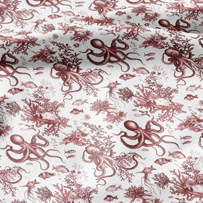 100% LINEN Fabric octopus linen - red white nautical fabric for upholstery home decor dress making 306R