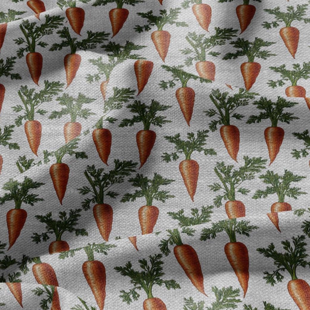 100% LINEN Fabric carrots print - botanical orange green print on oatmeal linen for home decor sewing dress clothing 2371